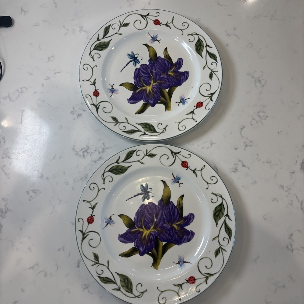Lot of 2 Botanical Garden by Tabletops Unlimited Dinner Plates 10.5" - 2 Iris - Picture 1 of 8